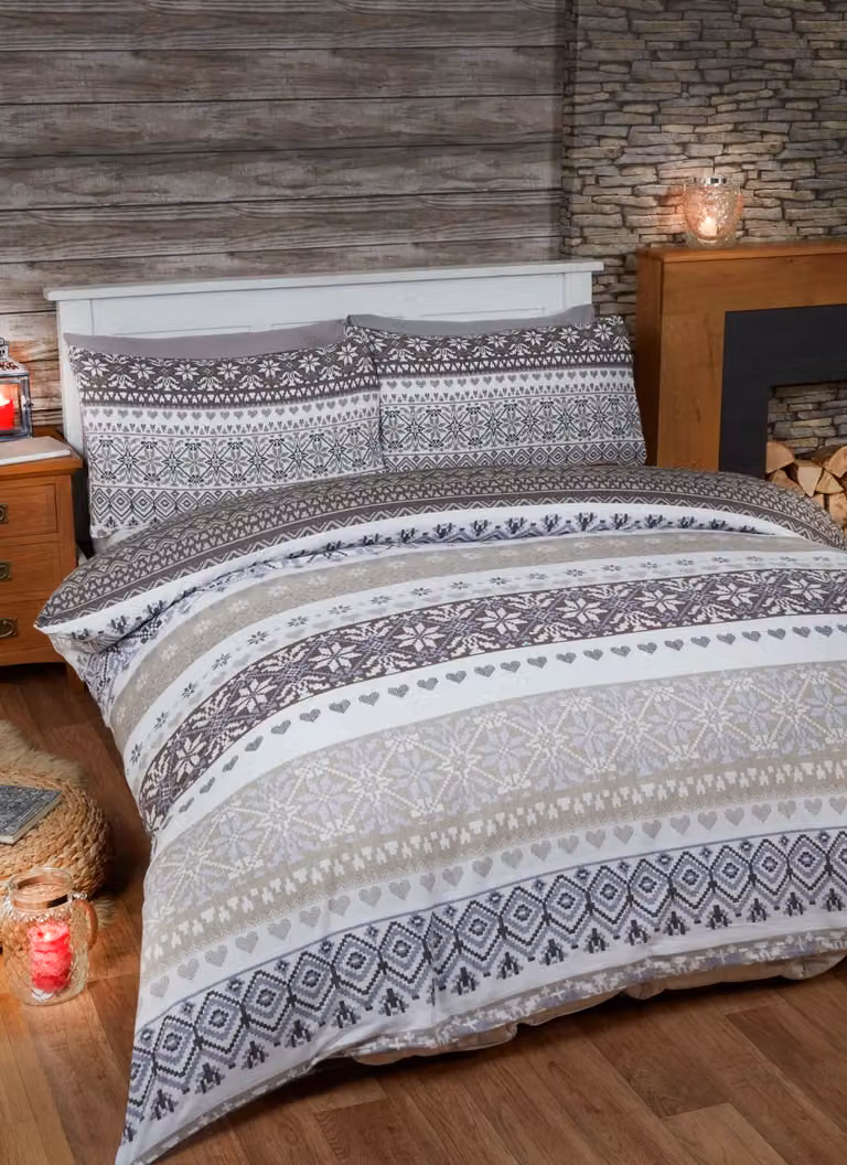 Tony's Textiles Fairisle Scandinavian Pattern Brushed Cotton Flannelette Duvet Cover and Pillowcase Set in Beige