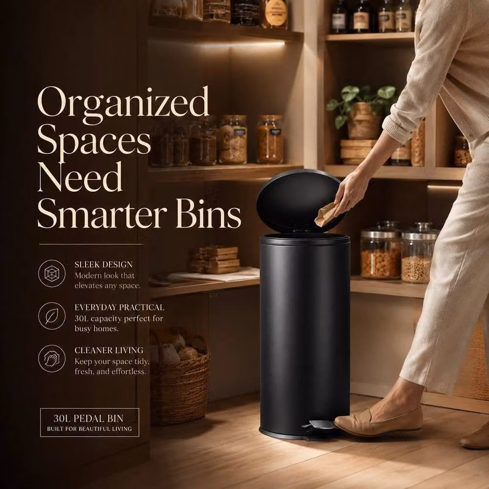 FORGEVIO 30L Stainless Steel Pedal Bin with Removable Inner Bucket in Black – 5