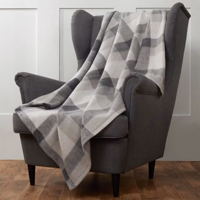 Dreamscene Grey Checked Fleece Throw Blanket, W: 200 cm