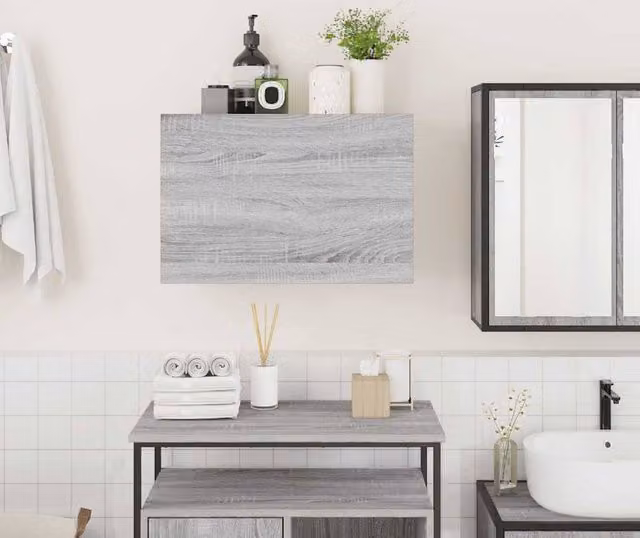 Berkfield Home Decorative Grey Sonoma Bathroom Wall Cabinet W: 60 cm, D: 25 cm, H: 40 cm