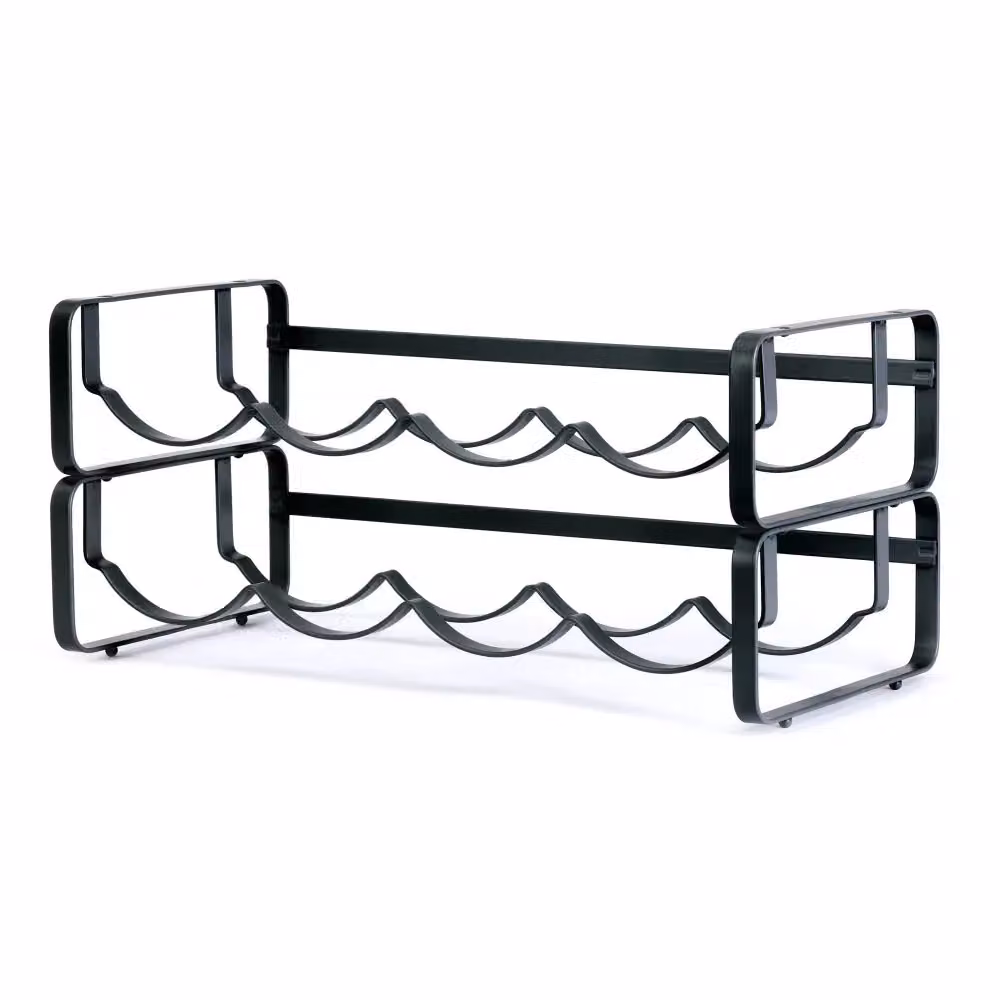 LIVIVO Set of 2 Elegant Stackable Wine Shelf Racks in Black and Silver Metal – 2