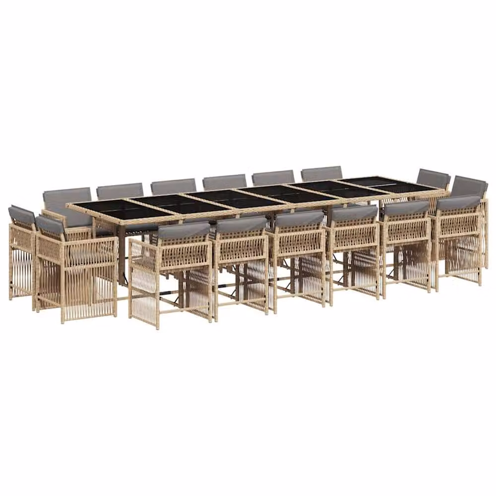 Berkfield Home 17 Piece Modern Poly Rattan Garden Dining Set with Cushions and Glass Top in Beige – 2
