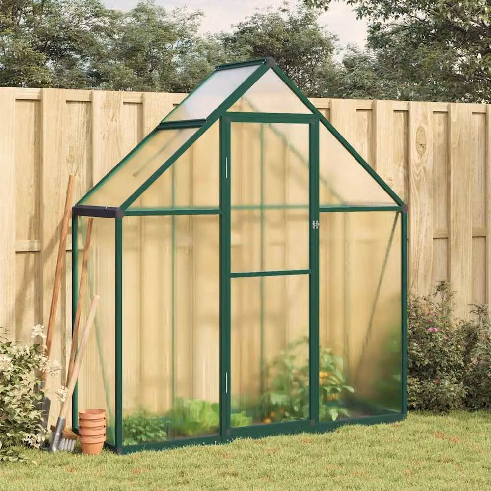 Berkfield Home Green Aluminium Greenhouse with Polycarbonate Panels and Base Frame, W/D/H: 169 x 58 x 195 cm – 2