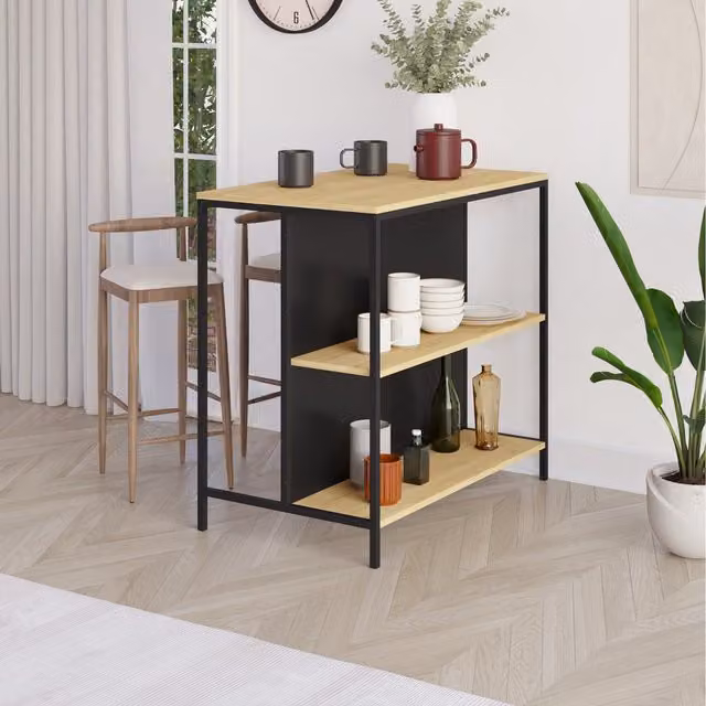 HOCUS PICUS Industrial Style Bar Table in Oak and Silky Grey Black, W/D/H: 100.0 x 60.0 x 95.0 cm – 1