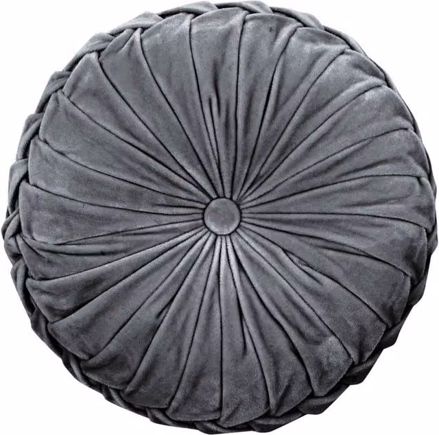 Laura Ashley Rosanna Round Velvet Filled Cushion, Steel Grey, Diameter: 35 cm, Depth: 14 cm