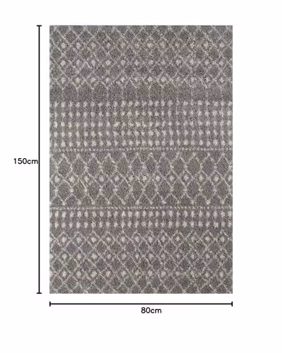 THE RUGS Moroccan Design Shaggy Rectangular Rug, Grey, W/D/H: 80 x 150 x 1 cm – 2