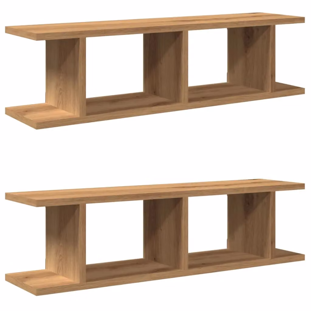 Berkfield Home Artisan Oak Wall Shelves, 2 Piece Brown Engineered Wood, W/D/H: 90 x 18 x 20 cm – 2
