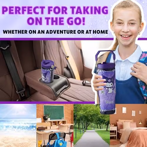 Get Trend Sanrio Kuromi Insulated Metal Water Bottle with Flip Up Straw and Handle, 850ml, Purple – 3