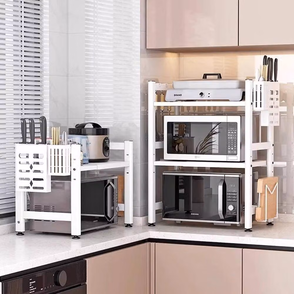 EONLION White 2-Layer Expandable Microwave Oven Rack with Adjustable Shelves, Width: 100 cm – 3
