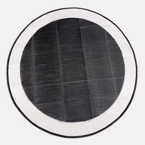 OHS Contrast Border Round Outdoor Garden Rug, Black and Multicolour, Diameter: 170 cm