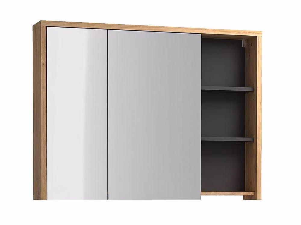 Vente-unique Modern Wall-Mounted Bathroom Unit with Single Basin, Mirror Cabinet and Wall Cabinet in Light Oak – 3