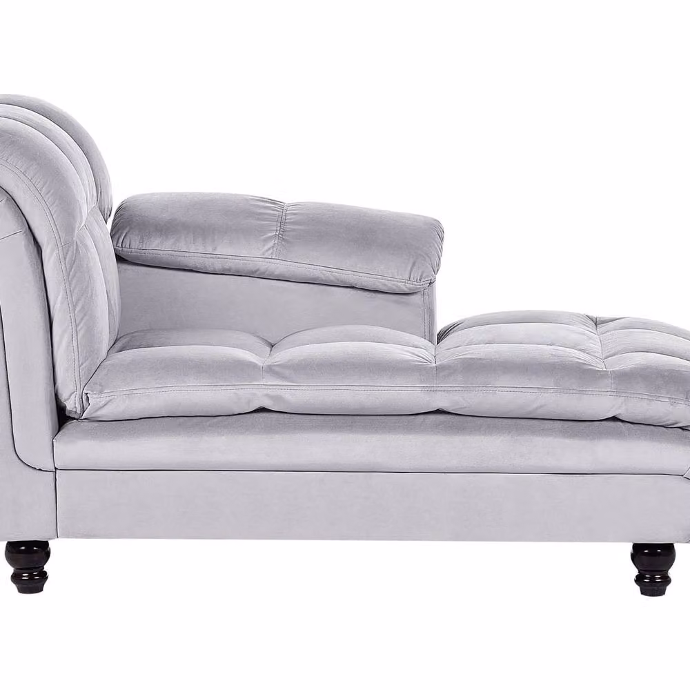 Wyld Haus Grey Velvet Left Hand Chaise Lounge with Black Wooden Frame – 2