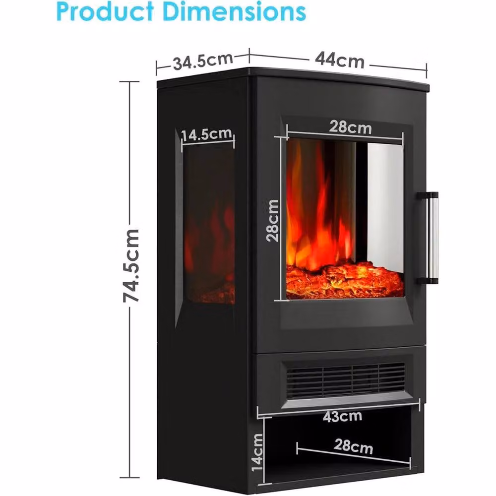 PAWNORA Panorama Electric Fire Stove in Black with Glass Finish – 2