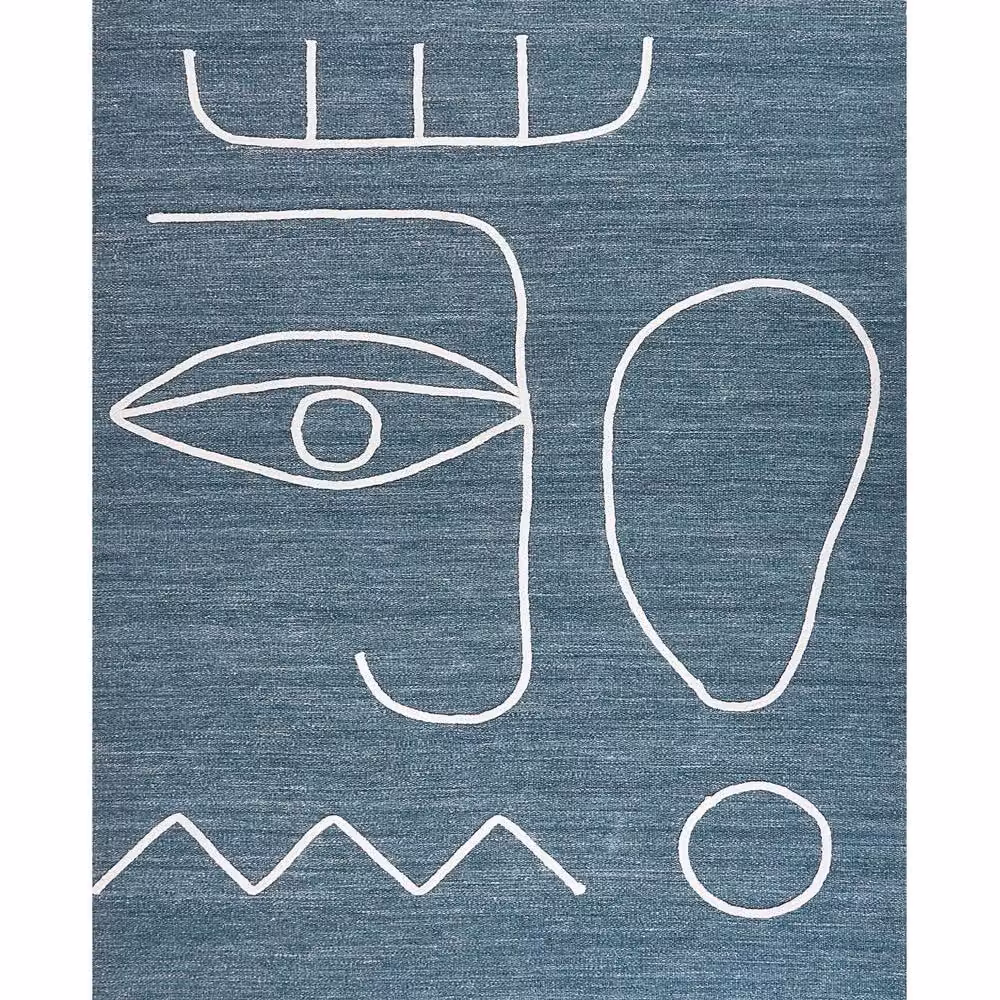 Wyld and Coco Blue Abstract Pattern Handwoven Polyester Rectangular Rug with Fringes W/D/H: 140 x 200 cm – 2