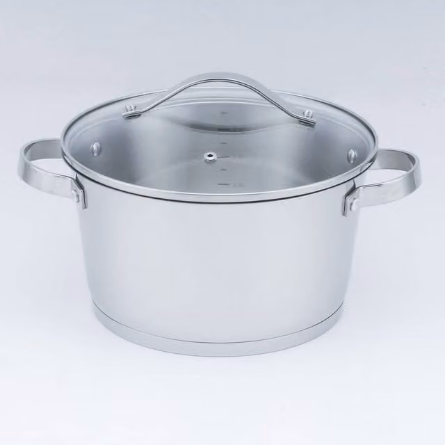 Tower Stainless Steel Casserole with Glass Lid, Silver, 24cm