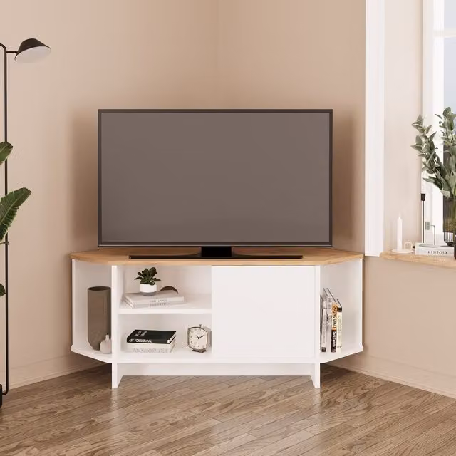 Bimossa Teo Corner TV Stand in Oak and White