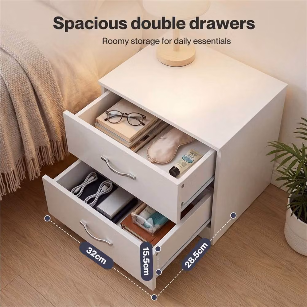 Nordara White Modern Bedside Table with 2 Drawers, W/H: 100 x 15 cm – 4