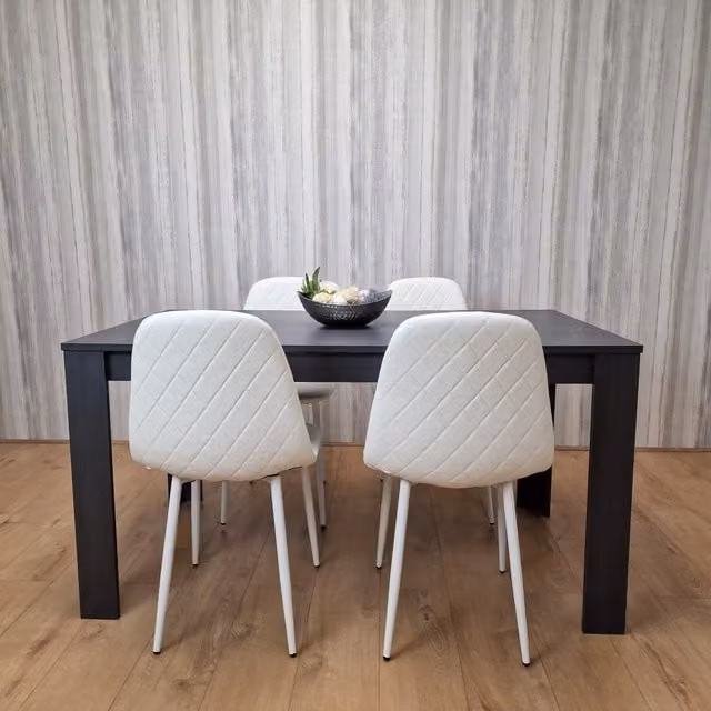 Kosy Koala Modern Rectangular Grey Dining Table and 4 White Stitched Chairs Set