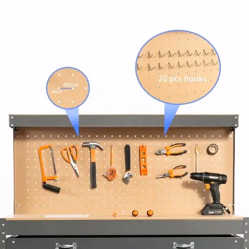 SwitZer Steel Garage Workbench with Drawers, Pegboard and Shelf, Grey – 4