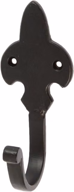 Hammer and Tongs Black Fleur De Lis Iron Wall Hook, Matt Black