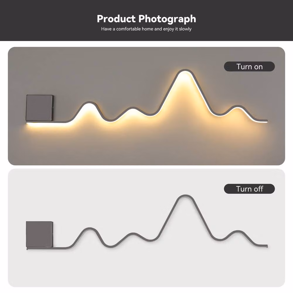NIVOR Modern Wavy LED Wall Sconce, 30W Dimmable Linear Wall Light in Jet Black, W: 110 cm – 3
