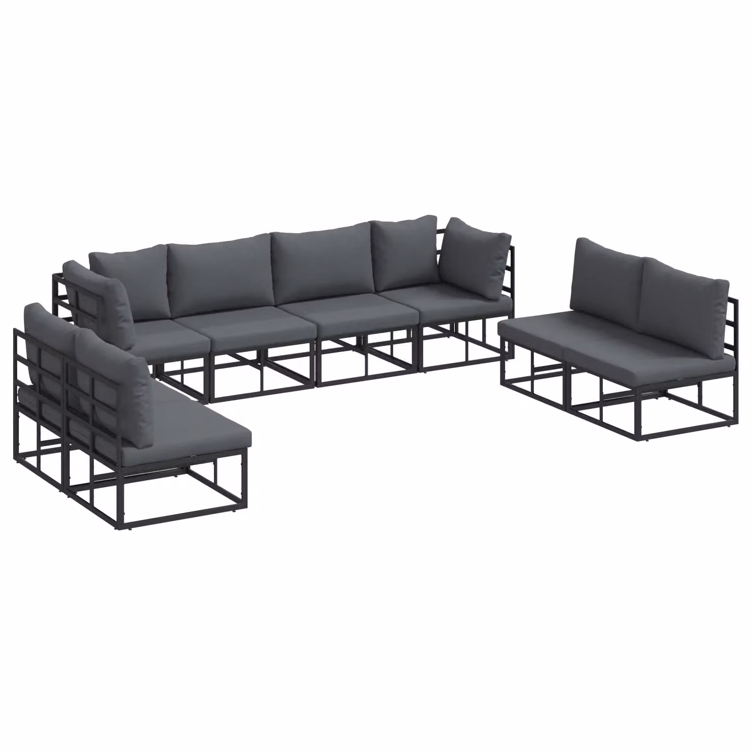 Berkfield Home 8 Piece Modern Garden Sofa Set in Black Powder Coated Aluminium with Upholstered Weather Resistant Cushions – 2