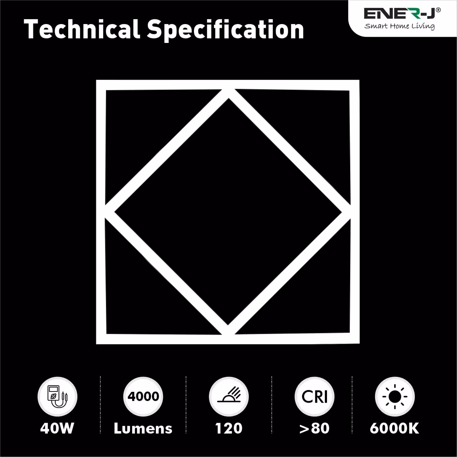 ENER-J Double Square Borderline LED Panel, White, W/D/H: 60 x 60 x 60 mm, 40W, 4000 Lumens, 6000K Cool White – 4