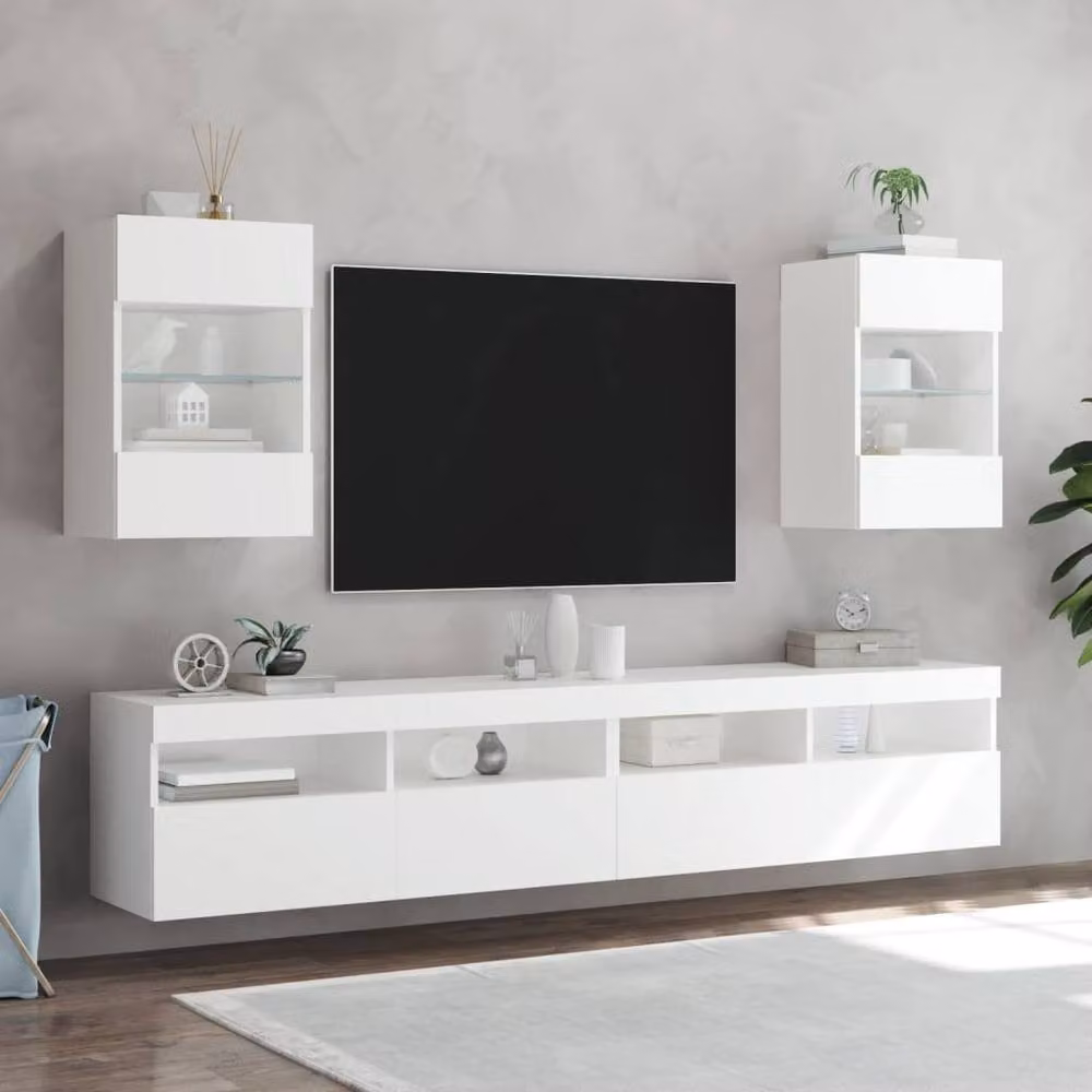 Berkfield Home Modern TV Wall Cabinet with LED Lights in White, W/D/H: 40 x 30 x 60.5 cm – 4