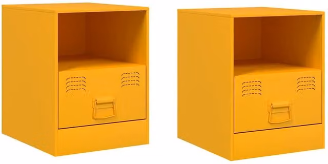Berkfield Home Set of 2 Mustard Yellow Metal Bedside Cabinets, W/D/H: 34.5 x 39 x 44 cm – 1
