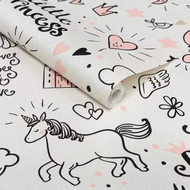 Grandeco Little Princess Unicorn Nursery Textured Wallpaper in Pink