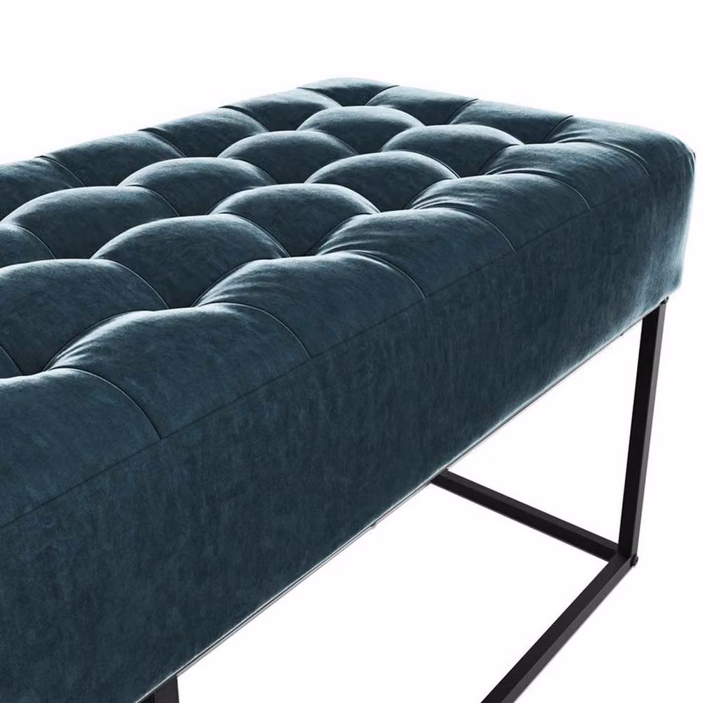 LPD Boden Yellow Chenille and Metal Bench, W120 x D41 x H46 cm – 3