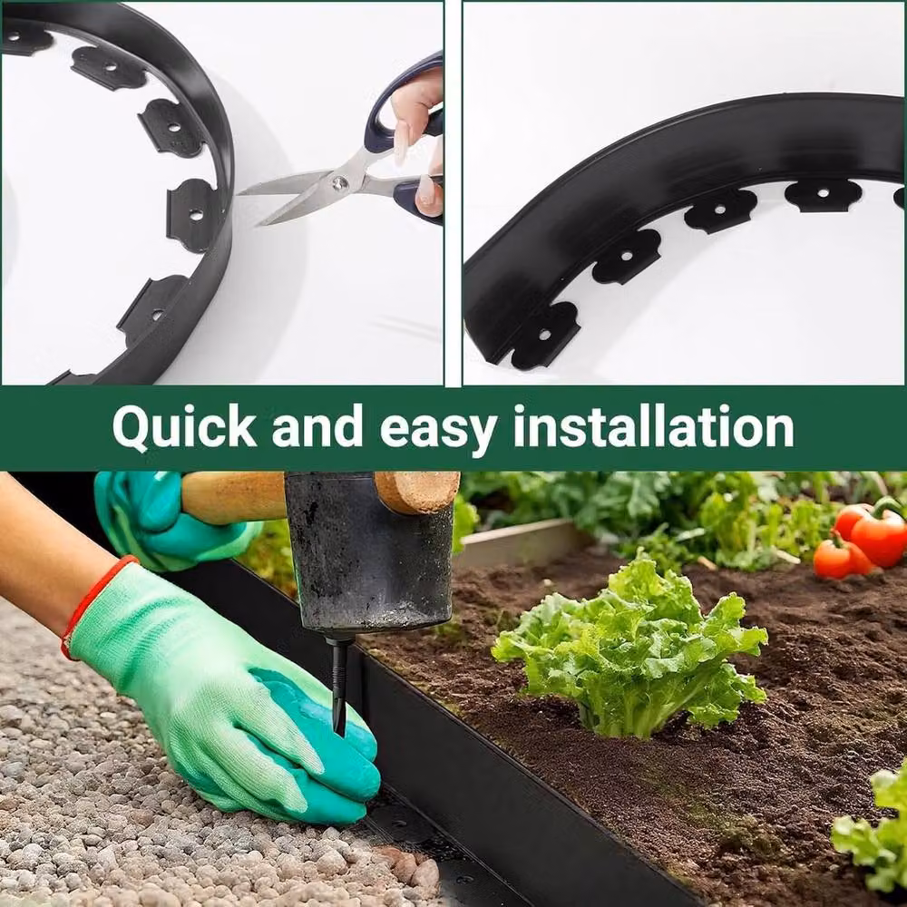 NESTLUNE Black Flexible Plastic Garden Border Edging for Grass and Lawn Paths – 4