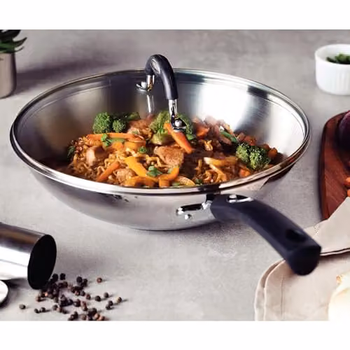 Tramontina Stainless Steel Wok with Glass Lid, Silver, 3.3 l – 2