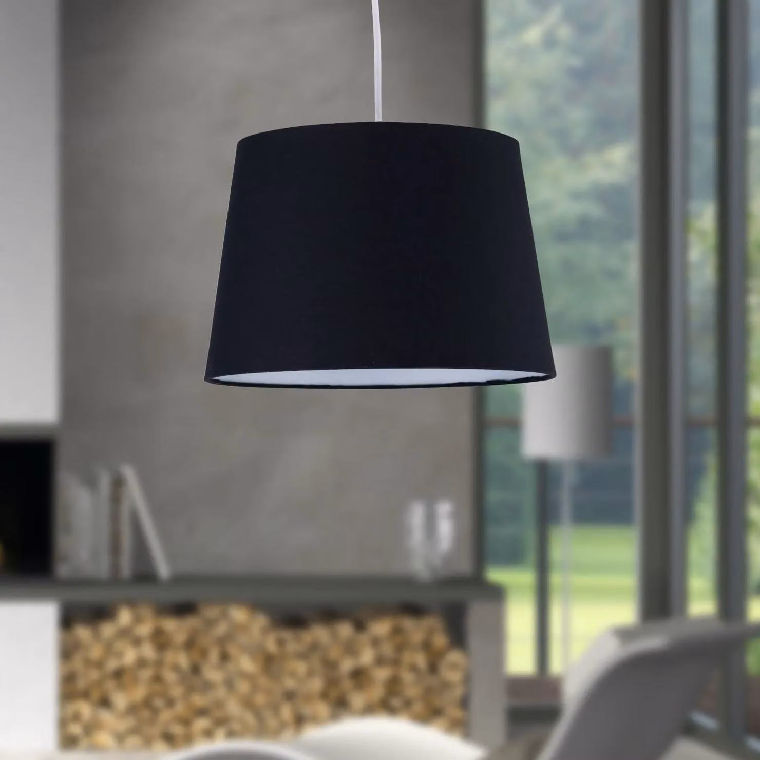 First Choice Lighting Black Cotton Tapered Cylinder Pendant Lamp Shade, Diameter: 28 cm – 4