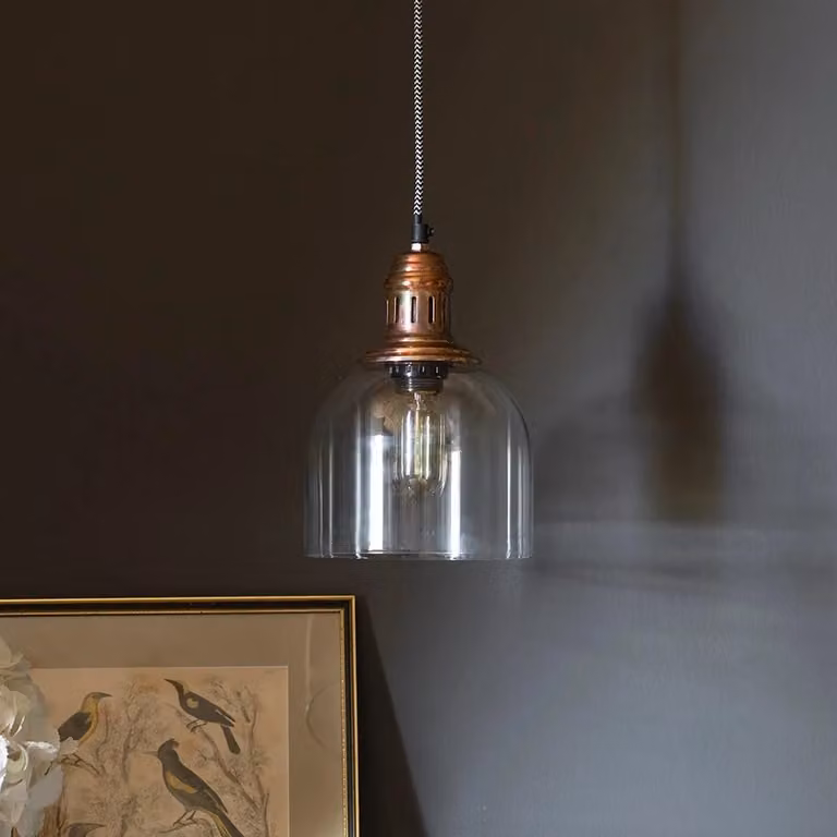 Atkin & Thyme Whitechapel Industrial Copper and Transparent Glass Dome Ceiling Pendant Light