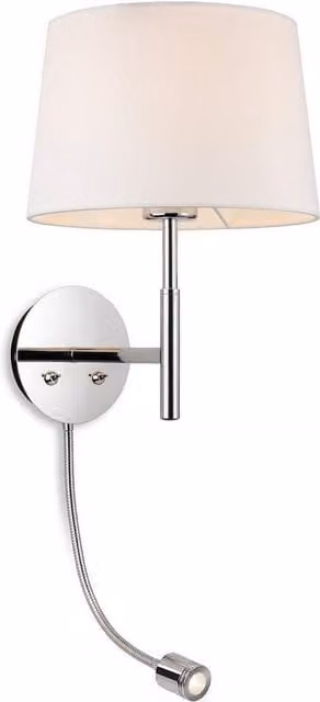 Netlighting Seymour Classic Switched Wall Lamp with Adjustable Reading Light in Chrome and Grey Fabric Shade