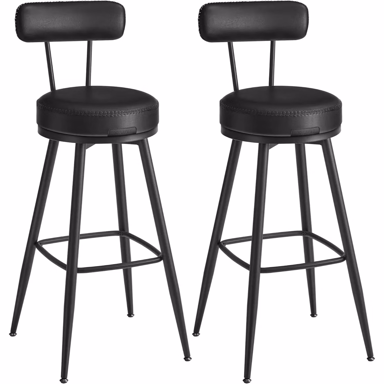VASAGLE Set of Two Modern Black Synthetic Leather Swivel Bar Stools with Backs – 3