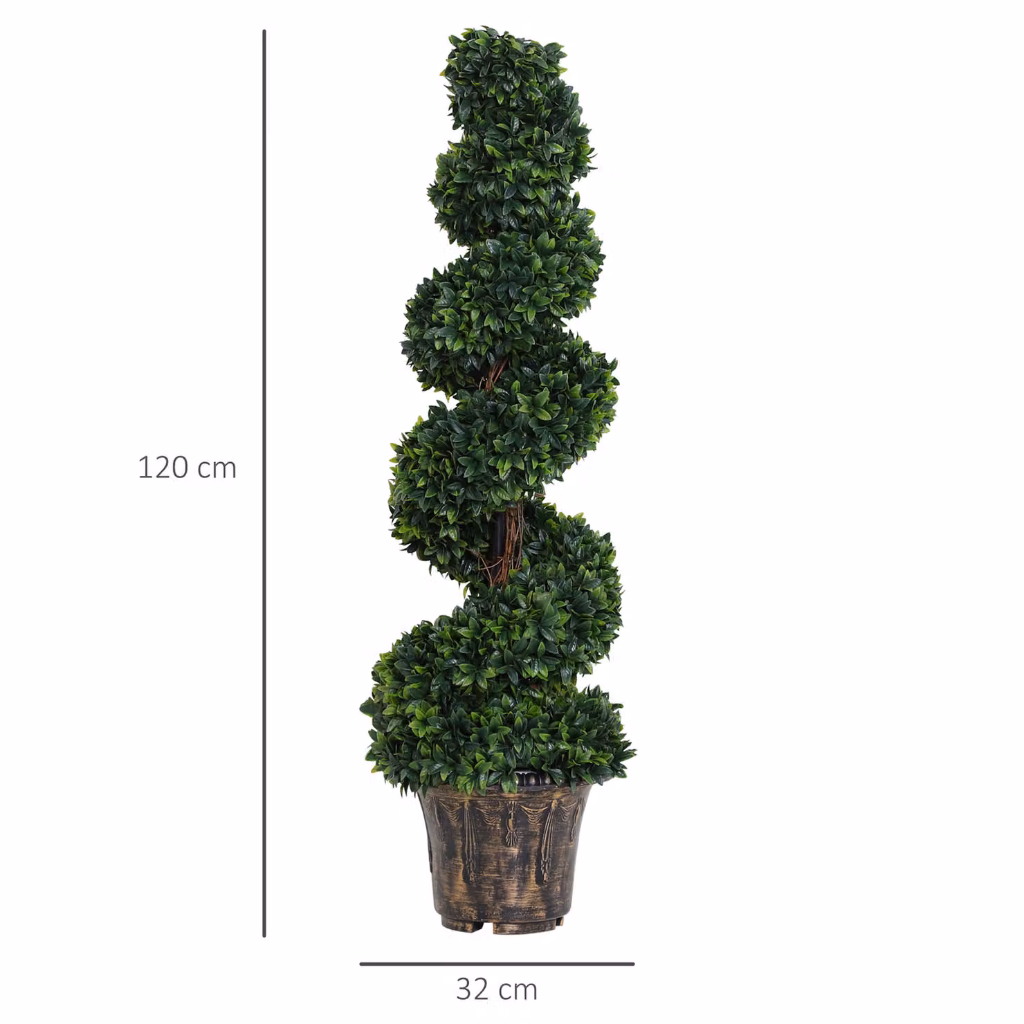 Outsunny Set of 2 Artificial Boxwood Spiral Topiary Trees in Bronze Concrete Pots, Height: 120 cm – 3