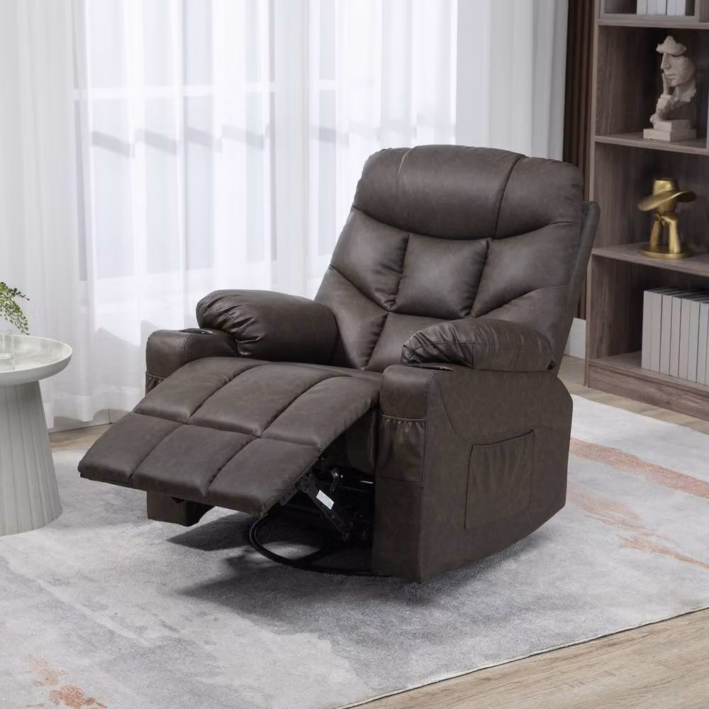 STILVORA Brown Synthetic Leather Recliner Armchair with Swivel and Manual Lever Mechanism – 2