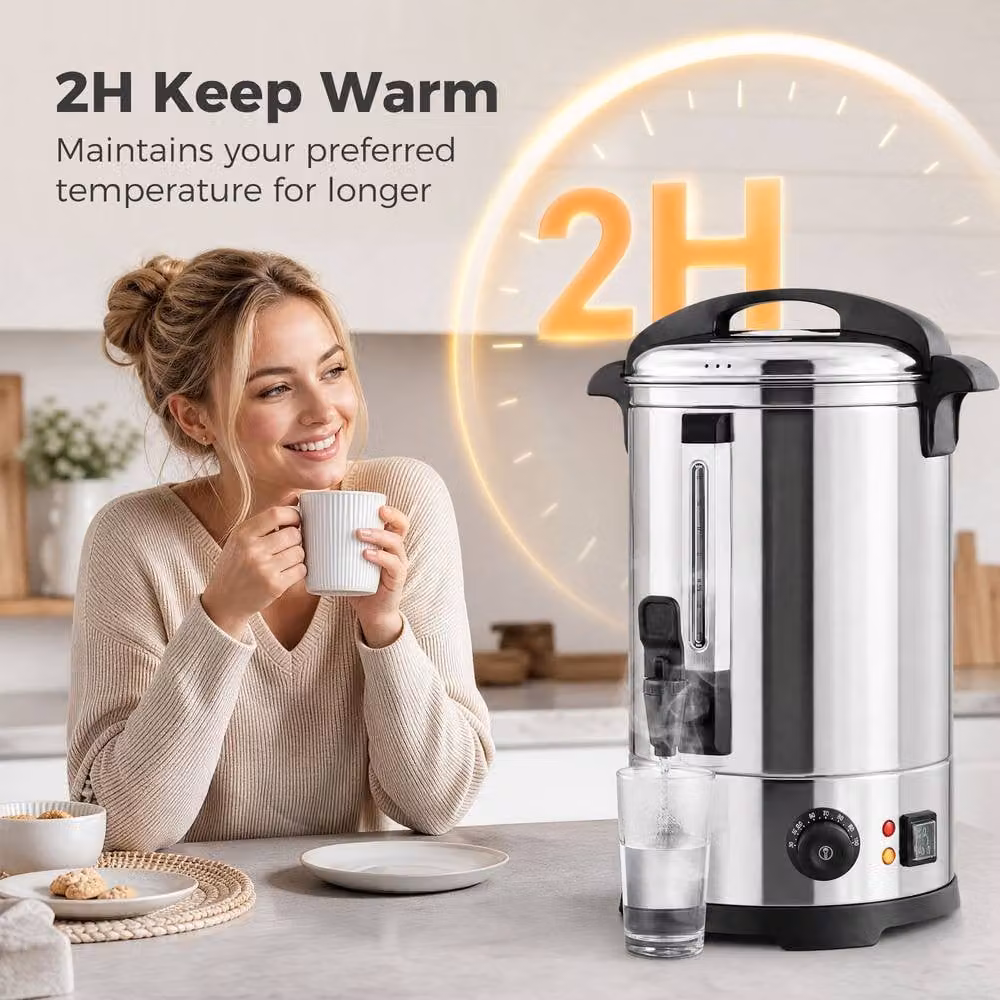 HOMCOM 1500W Stainless Steel Catering Tea Urn with Keep Warm Function, 6.5L, Silver – 5