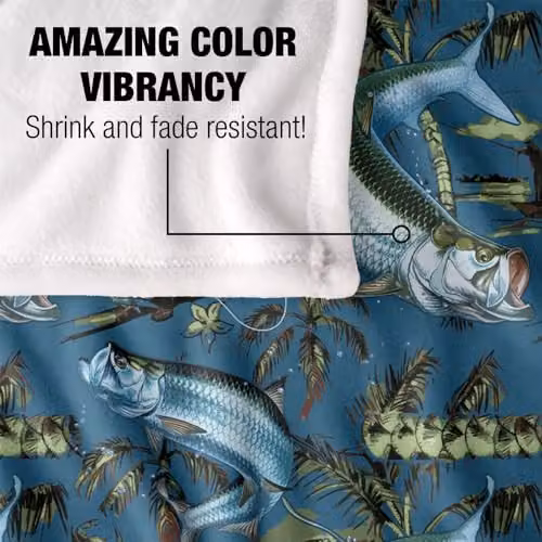 JQ Licensing Tarpon Tiki Fishing Pattern Super Soft Fleece Throw Blanket, Multicolour, W: 91 cm, D: 147 cm – 3