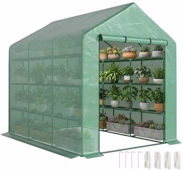 NESTLUNE Green Metal Walk-in Garden Greenhouse Shelves, W: 100 cm, D: 15 cm, H: 15 cm