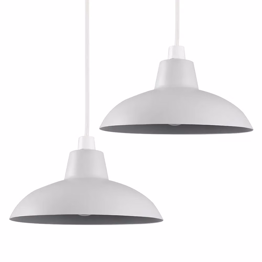 ValueLights Civic Pair of Grey Metal Retro Ceiling Pendant Shades – 3