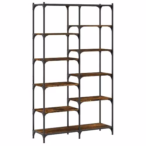 vidaXL Industrial Bookshelf in Smoked Oak, W/D/H: 100 x 32 x 170 cm, Made of Engineered Wood and Metal – 1