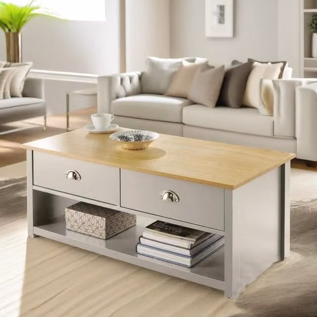 Pirlo Plush Grey Coffee Table with 2 Drawers