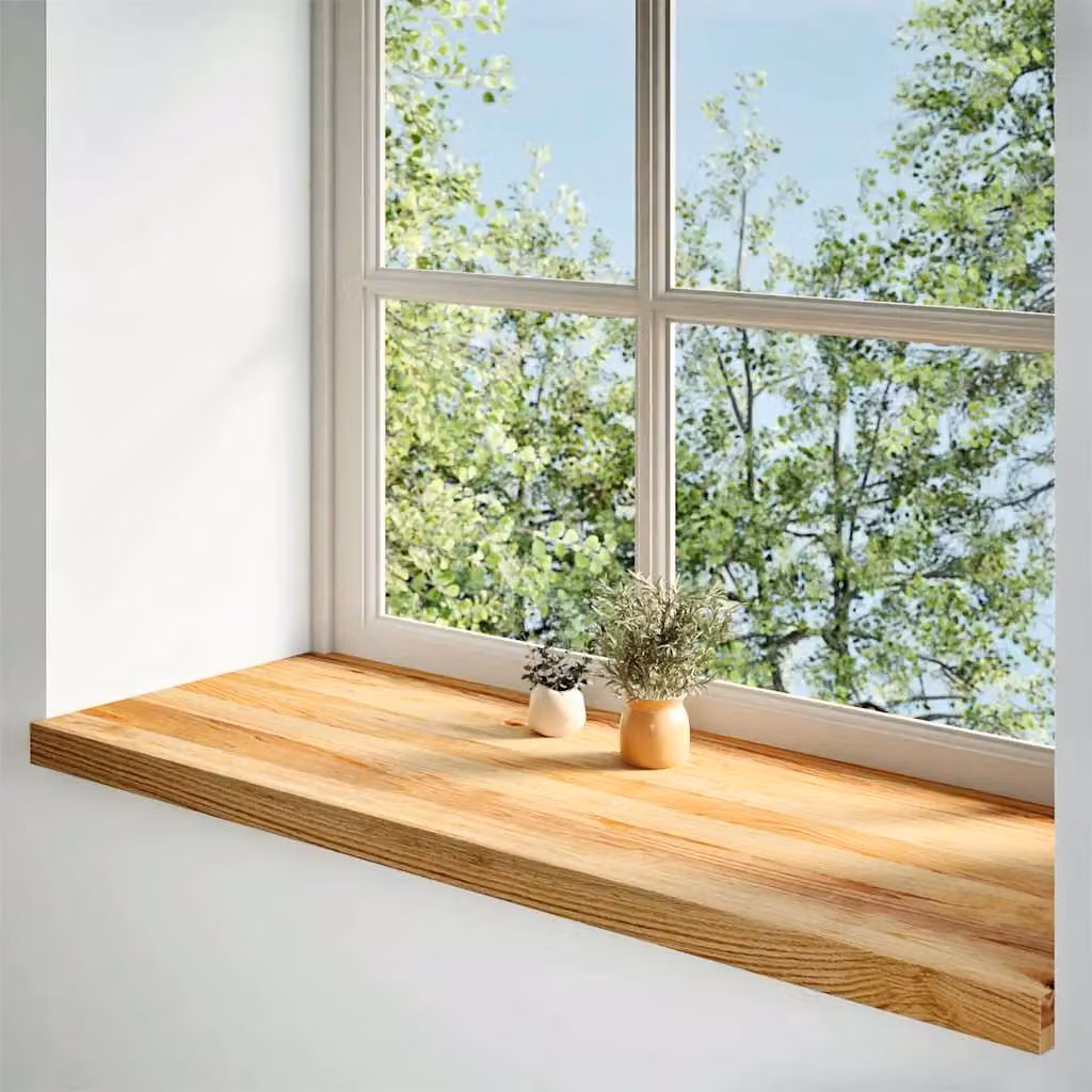 Berkfield Home Solid Oak Wood Window Sills, 2 Pieces, Light Brown, W: 120 cm, D: 40 cm, H: 2 cm – 2