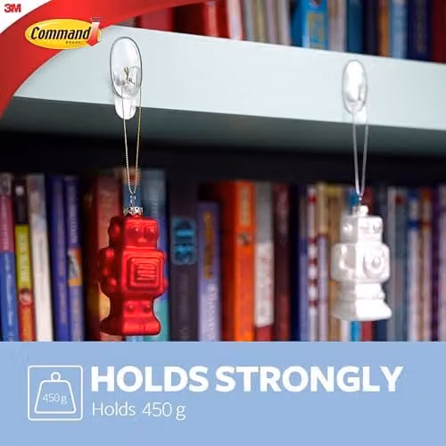 3M Command Small Transparent Hooks with Adhesive Strips, Pack of 2 Hooks and 4 Strips, Holds up to 450 g – 4