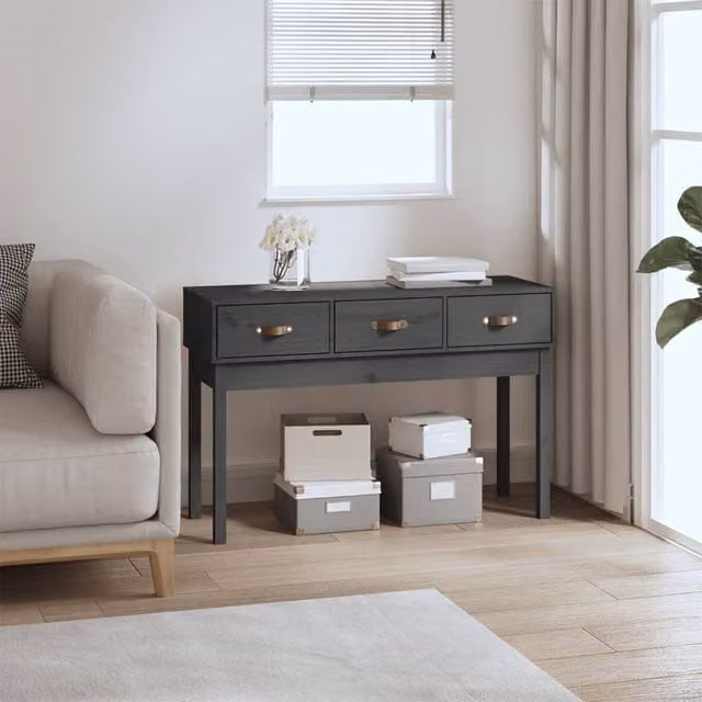 Berkfield Home Grey Rustic Solid Pine Console Table W/D/H: 114 x 40 x 75 cm – 1
