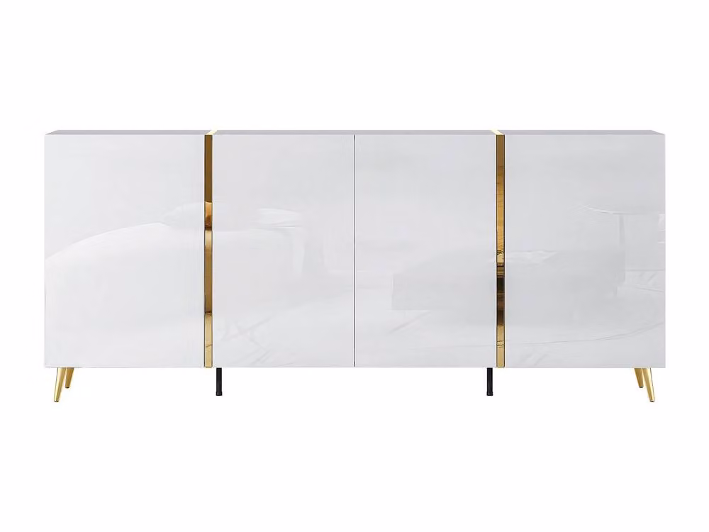 Vente-unique Marzialo Sideboard with 4 Doors in Gloss White and Gold, W: 199.3 cm, D: 41.0 cm, H: 87.2 cm – 2
