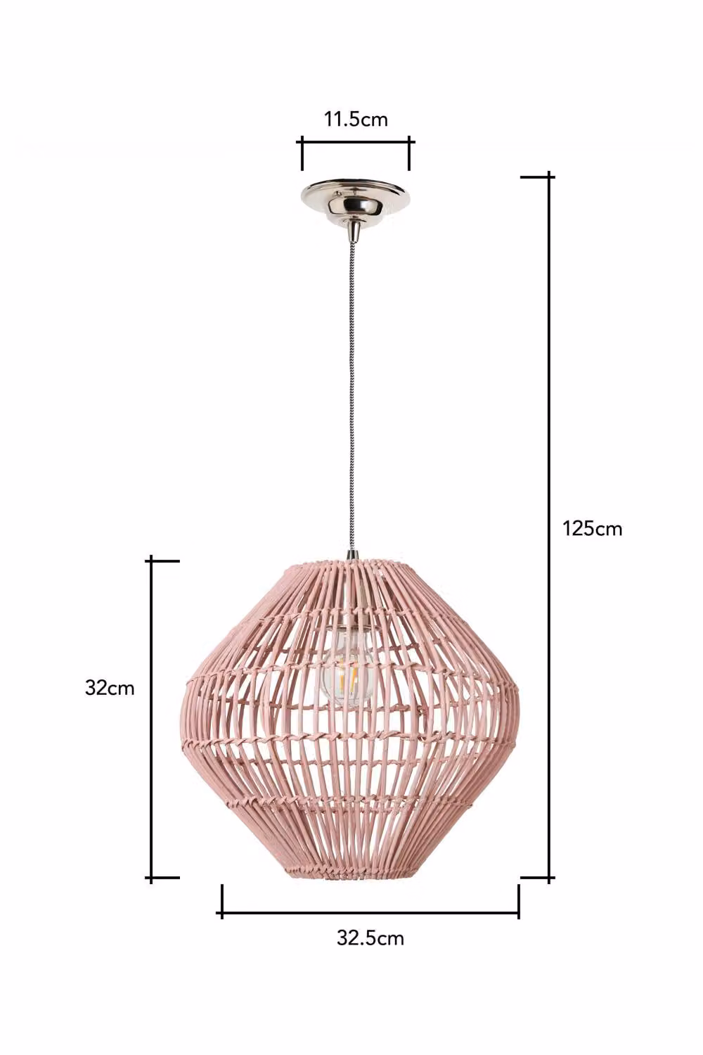 BHS Lighting Bobbin Herringbone Bamboo Rattan Pendant Ceiling Light, Pink, W/D/H: 32.5 x 32.5 x 32 cm – 3